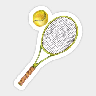 Tennis racket with tennis ball. color pencil Sticker